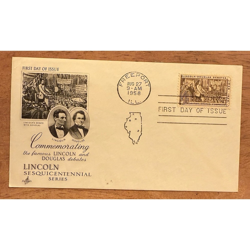 US FDC 1958 #1115 Lincoln Douglas Debate ArtCraft Cachet 4¢ Historic